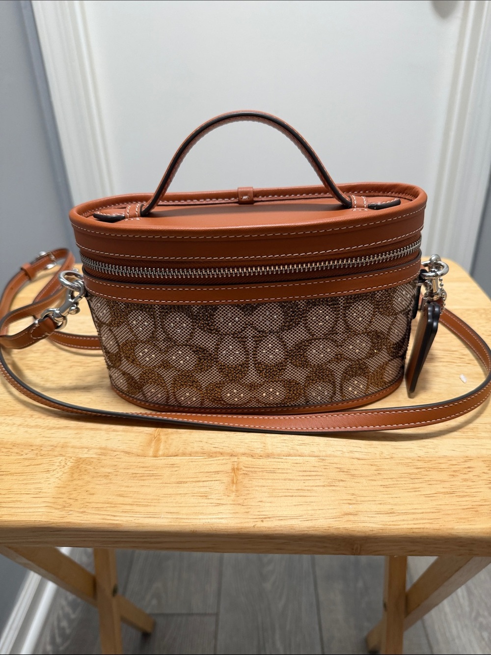 Coach Brown Signature Canvas and Leather Vanity Crossbody w shoulder&crossbody